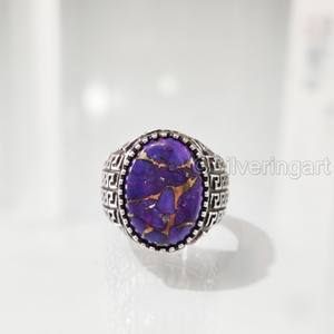 Exportation de bague pour hommes naturel violet cuivre turquoise pierre précieuse décembre bague de naissance arabe bijoux fins bague en argent sterling 925 - Product Image 4