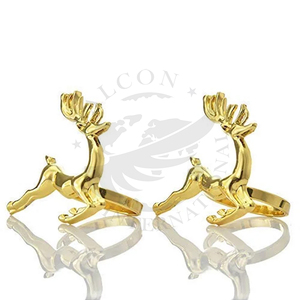 Anneaux de serviette en forme de renne en métal doré de qualité supérieure personnalisables au design gaufré pour les restaurants et les hôtels de mariage - Product Image 1