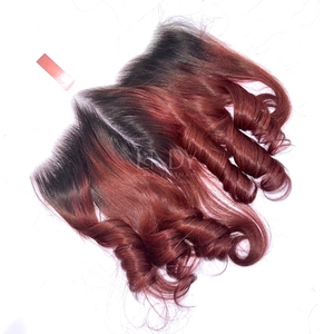 Pelo crudo de alta calidad Ombre Borgoña Paquetes de color ondulado con frontal y paquetes para hacer pelucas - Product Image 4