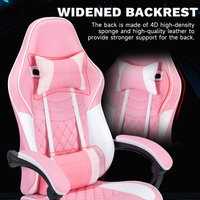 Chaise de jeu ergonomique rose et blanche avec massage lombaire, repose-pieds et fonction inclinable pour adultes