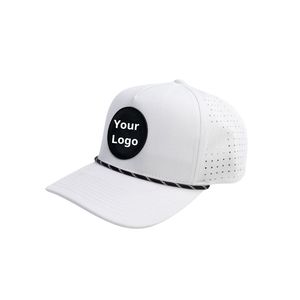 Lightweight Performance Golf <b>Cap</b> with Rope Custom Rubber Logo Laser Cut Holes Breathable Quick Dry <b>Snapback</b> Hat for Golf Wear - Product Image 1