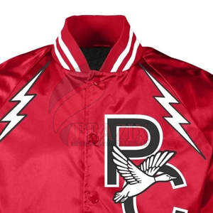 Chaqueta bomber clásica de satén con parches decorativos coloridos Chaqueta bomber ligera de satén - Product Image 2