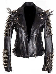 Mens Punk Rock Studded Leather Jacket With Spikes Heavy Metal Biker Style Slim Fit <b>Zipper</b> Closure Fashion Outerwear - Product Image 2