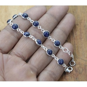 Pulsera y Brazalete Unisex Elegante de Plata de Ley 925 con Piedra Solar Azul en Forma de Bola y Engaste de Bisel para Uso Diario - Product Image 2