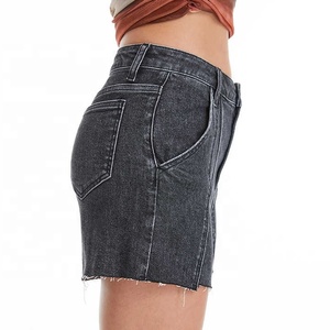 Custom Women's High <b>Waist</b> Dark Denim Shorts Breathable Embroidered <b>Jeans</b> - Product Image 3