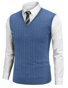 Pull sans manches pour homme en maille décontractée anti-froissement à col en V, séchage rapide, respirant, logo frontal, vente en gros, anti-boulochage - Product Image 1