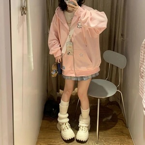 Harajuku Rosa Kawaii mujeres sudaderas con capucha de punto dulce dibujos animados suelta cremallera Mujer sudaderas estilo japonés nueva chaqueta con capucha para mujer - Product Image 3