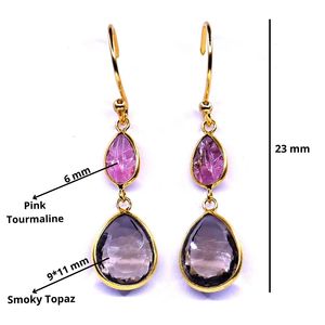 ต่างหูพลอยโทแพซสีชมพูทัวร์มาลีนชุบทอง925เงินสเตอร์ลิงแวววาว - Product Image 2