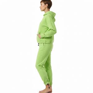 <b>Neon</b> Green <b>Women</b> One Set Tracksuit Adjustable Bungee Cord Toggle Hem Hoodie Pants Elastic Cuff Drawstring Short 100% Cotton - Product Image 3