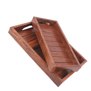 Plateau de service de nourriture en forme de bois naturel vintage fonctionnel pour décor de salle à manger fournitures en vrac rondes de l'inde matériel PC - Product Image 6