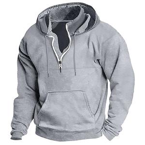 Otoño Invierno Hombres Ocio Deportes Jumper Sudadera con capucha Multi-Zip Arm Pocket Hoodie con impresión digital Liso teñido - Product Image 5