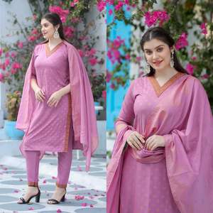 Ropa diaria de algodón indio Chanderi Kurti y conjunto de pantalón exportado Salwar del fabricante ropa paquistaní - Product Image 3