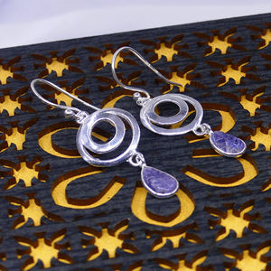 Pendientes clásicos de Plata de Ley 925 chapados en oro con piedras preciosas de tanzanita Para Boda y fiesta para mujer - Product Image 2