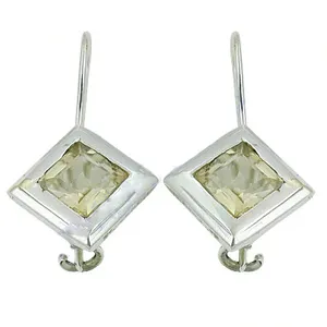 ต่างหูห้อยประดับเลมอนควอตซ์ ชุบทอง 18K เงินแท้ 925 สำหรับผู้หญิง เครื่องประดับงานแต่งงาน ประดับมุกและเพชรเป็นหินหลัก - Product Image 1