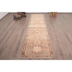 Turkish <b>Runner</b> <b>Rug</b> 2.6x9.5 ft (78x289 cm), Vintage Brown Bordered <b>Rug</b> - Product Image 1