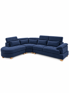Conjunto de Sofá Seccional Moderno Montecarlo Azul Marino en Forma de L Tapizado en Tela con Patas de Acero Inoxidable para Sala de Estar, Hotel, Villa u Oficina - Product Image 2
