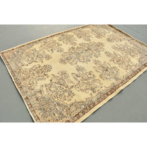 Tapis en laine bleu Beige classique 5.7x8.3 pieds Design Patchwork turc fait à la main pour salon chambre Rectangle couloir en peluche Latex - Product Image 2