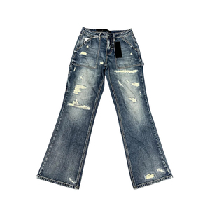 Jean en denim bleu délavé coupe droite empilée, respirant, léger, séchage rapide, coupe décontractée, toutes saisons (hiver, automne, été, printemps) - Product Image 4