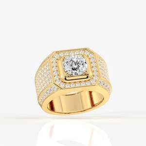 Men's 18K <b>Gold</b> <b>Ring</b> with Portuguese Cut Moissanite Diamond Full Star-Premium Moissanite <b>Rings</b> - Product Image 3