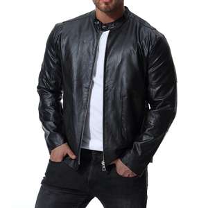 Veste en cuir décontractée vintage pour homme, style motard, coupe ample, hiver, col montant, teinture unie, service OEM ODM - Product Image 5