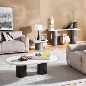 Mesa de Centro Premium hecha de mármol blanco y negro sólido para hogares y salas de estar modernas - Product Image 1