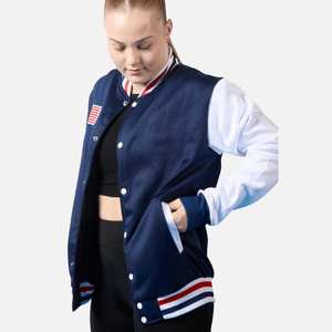 Nueva chaqueta universitaria para mujer al por mayor chaqueta de béisbol de gran tamaño con letras logotipo personalizado moda estilo universitario ropa de calle prendas de vestir exteriores - Product Image 3