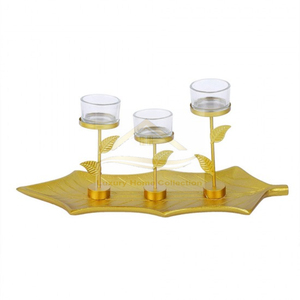 Aluminum Cast Golden Color <b>Candle</b> Holder <b>Lanterns</b> <b>Candle</b> Stand 3 in 1 Shiny Polished Decorative Tabletop Accessories From India - Product Image 3