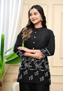 Stock sur Soirée Soirée Fête Spécial Western Cultural Style Mid Length Kurti & Bottom Set Pour Femmes/Filles Special Trendy Outfit - Product Image 4