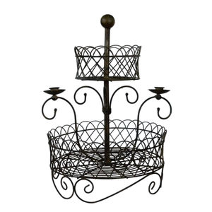 Panier à fruits en fil de fer métallique noir minimaliste avec poignée, panier à fruits à 2 niveaux pour fruits et légumes de table - Product Image 3