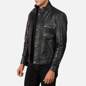 Chaqueta de cuero de moto Hombre-Chaquetas de cuero acolchadas Cafe Racer para hombre - Product Image 4