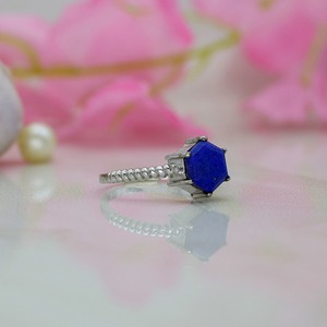 Anillo de lapislázuli hexagonal 2025, anillo de Plata de Ley 925 hexagonal de 7x7mm, anillo de promesa solitario, anillo fino minimalista, joyería para mujer - Product Image 3