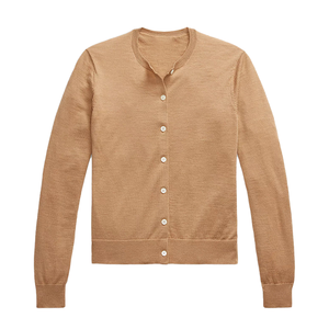 Cárdigan de cuello redondo de Cachemira suave de lujo para mujer, suéter de diseño de botones clásico de manga larga ligero Beige para invierno - Product Image 5
