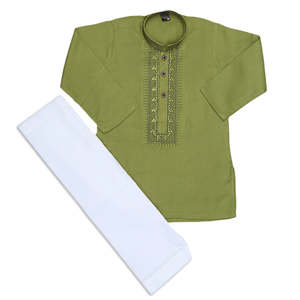 Traje Kurta Shalwar Bordado para Niños - Verde - Product Image 4