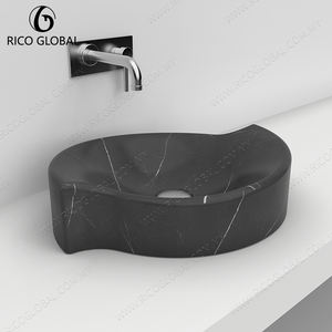อ่างล้างหน้าหินอ่อนเนโร มาร์ควิน่า สไตล์โมเดิร์นแบบจีน ดีไซน์ไม่สมมาตร ลายเส้นสีขาวโดดเด่น ทำจากหินธรรมชาติ - Product Image 5