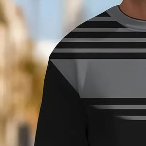 Conjunto informal de 2 piezas para hombre, Sudadera con cuello redondo y pantalones deportivos con estampado de rayas, tejido de punto de algodón 100% - Product Image 4