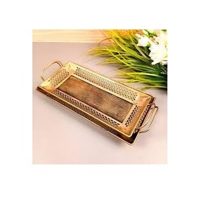 Bandejas de Servicio Metálicas de Diseño Moderno Vintage de Lujo Hechas a Mano con Asas Metálicas Sólidas - Product Image 1