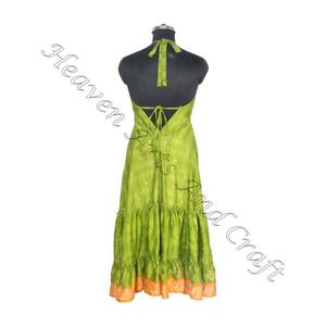 SD024 femmes été Boho Hippie Vintage soie licou robe recyclé Saree longue robe de soirée pour les filles - Product Image 4