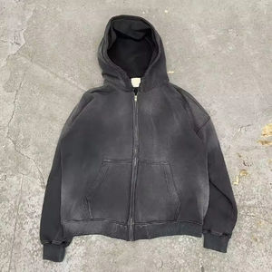 เสื้อฮู้ดสตรีทแวร์ผู้ชายคุณภาพสูงแบบสั่งทำพิเศษ สไตล์วินเทจ ล้างสีแบบแอซิดฟอก ทำให้ดูเก่า ผ้าฟลีซสองชั้น ใส่สบายในฤดูหนาว ผ้าฝ้าย 100% - Product Image 1