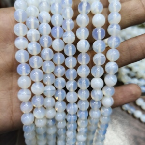 Collier statement en argent sterling naturel avec perles rondes d'opale de 8 mm, blanc, éthéré, cadeau de mariage pour femmes et hommes - Product Image 3