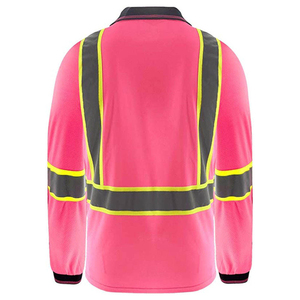 High visibility work polo his vis t shirt with <b>reflective</b> <b>tape</b> ideal for men in construction site maintenance road safety - Product Image 2