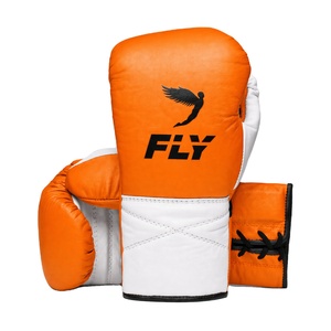 Gants de boxe personnalisés haut de gamme orange et blanc en cuir véritable pour entraînement professionnel et sparring, unisexe, fermeture auto-agrippante, OEM, soie - Product Image 1