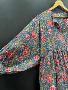 Robe mi-longue en coton de qualité exportable et écologique avec taille naturelle pour les fêtes d'anniversaire et les déjeuners décontractés d'Inde - Product Image 3