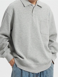 Sudadera con capucha de Polo de manga larga de algodón informal de otoño para hombre, Sudadera con capucha suelta de solapa personalizada de Color sólido de lujo ligero, sudaderas con capucha de otoño para hombre, sudaderas con capucha de M-3XL - Product Image 2