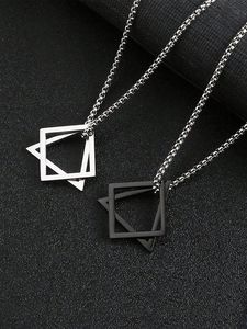 Vintage Femme Carré Triangle Clavicule Chaîne Cool En Acier Inoxydable Collier pour Discothèque Disco Fiançailles Pendentif pour Hommes - Product Image 4