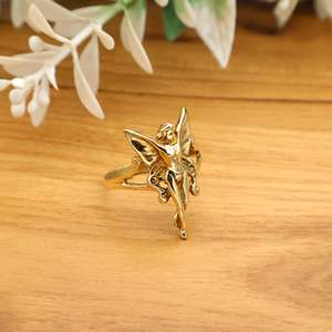 Anillo de latón bohemio Vintage para mujer, diseño de Ángel único con Hada, accesorio de anillo de moda de estilo dorado - Product Image 3