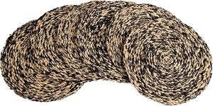 Mantel Individual Redondo Tejido Negro y Natural con Rafia de Mimbre, Trenzado, Resistente al Calor, Antideslizante, para Fiestas y Uso Diario - Product Image 6