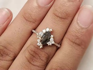 Oro sólido 18K Joyería fina Anillo de plata esterlina 925 Corte Negro Marquesa Diamante cultivado en laboratorio Anillo de compromiso clásico Mujeres 14K 18K - Product Image 2