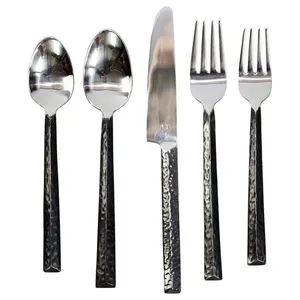 Elegant Silver Stainless Steel 5 Pcs Cutlery Set with Royal Design Handles Upscale Modern Design at Low Price - Product Image 5