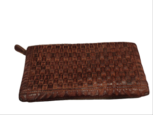 <b>Women's</b> Bohemian Long Zip Hand Weave RFID Credit Card Holder Dark Brown Genuine Leather Clutch Purse Shiny Finish Trending Dip - Product Image 3