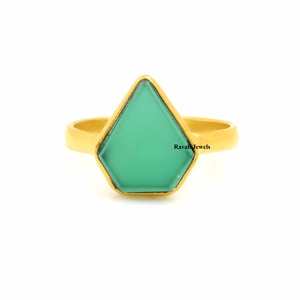 Wholesale Custom 925 Sterling Silver Eternity Vermeil <b>Ring</b> Natural Green Onyx 18K Bezel <b>Rhodium</b> Plating Fine <b>Rings</b> for Party - Product Image 2